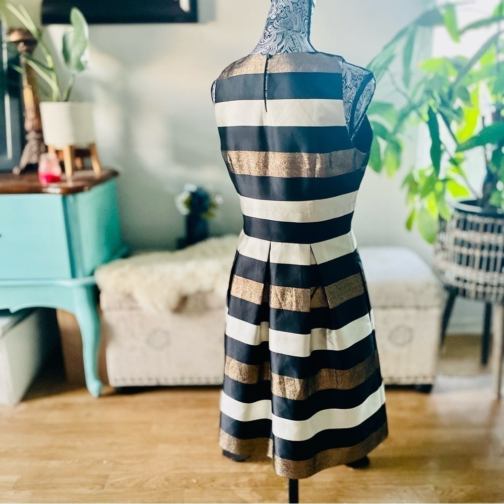 Saks Fifth Avenue Red Label Striped Metallic Pleated A-Line Cocktail Dress, 10 - Picture 8 of 11